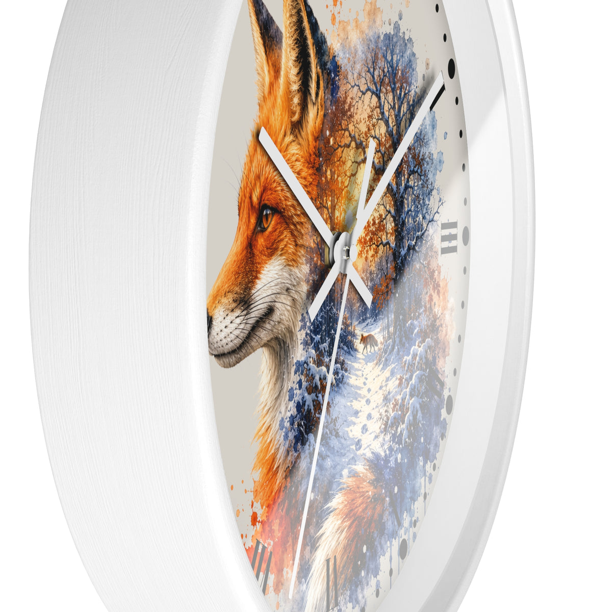 Winter Fox Wall Clock — Woodland Forest Animal Decor