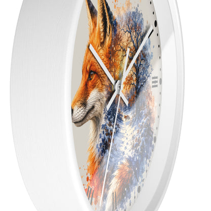 Winter Fox Wall Clock — Woodland Forest Animal Decor