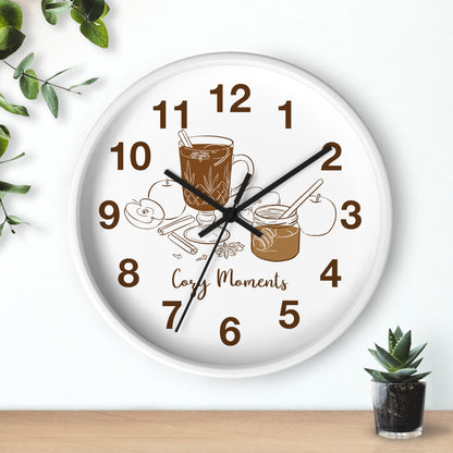 Hand Drawn Cozy Moments Wall Clock  | Autumn Spice Coffee Kitchen Decor