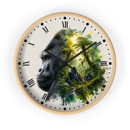 Gorilla Family Jungle Wall Clock — Tropical Primate Art