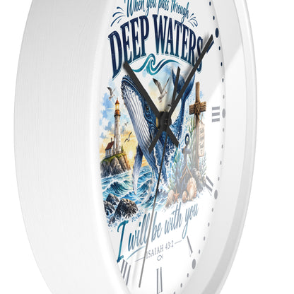 Christian Inspirational Wall Clock — 'When You Pass Through Deep Waters' (Isaiah 43:2)
