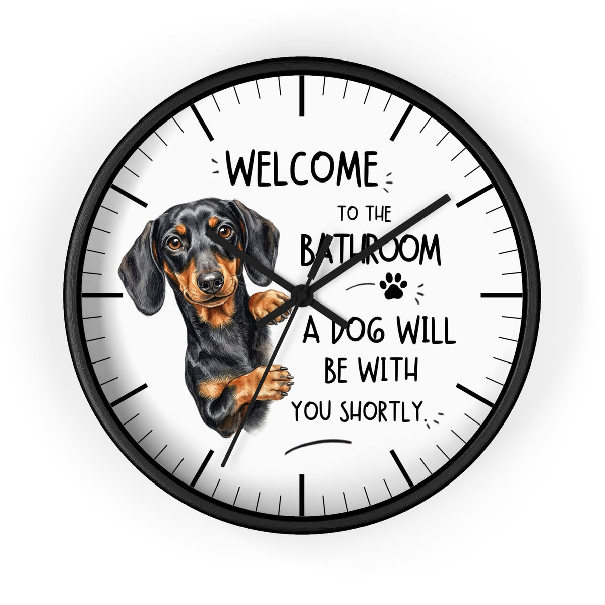 Peeking Dachshund Bathroom Wall Clock — Funny Dog Will Be With You Shortly