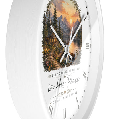 Scenic Cabin Christian Wall Clock - 'In His Peace Let Your Heart Rest'