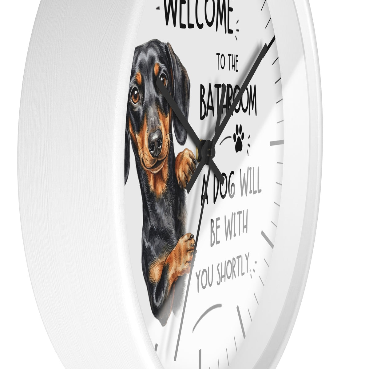 Peeking Dachshund Bathroom Wall Clock — Funny Dog Will Be With You Shortly