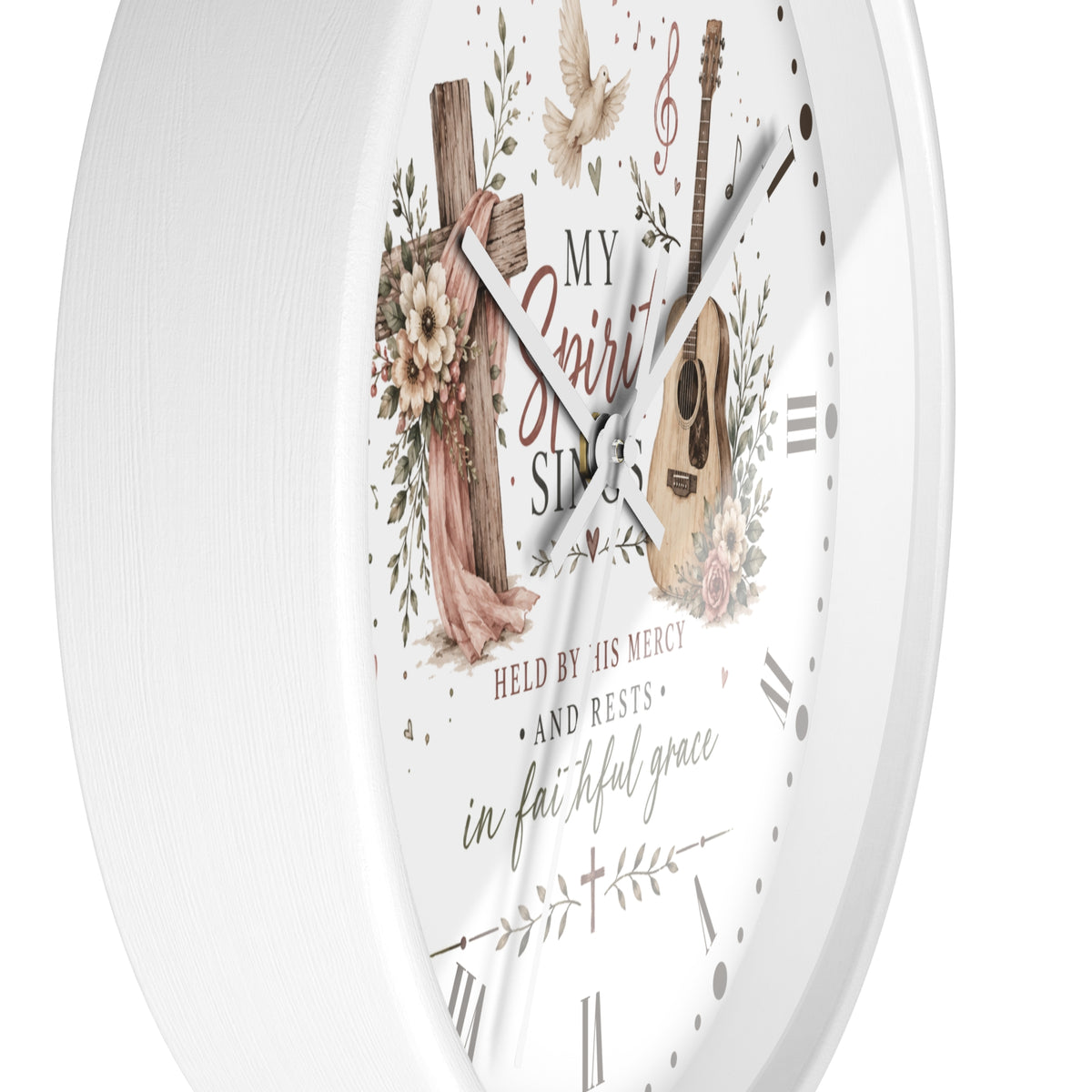 My Spirit Sings Religious Wall Clock — Faith-Inspired Guitar & Cross Home Decor