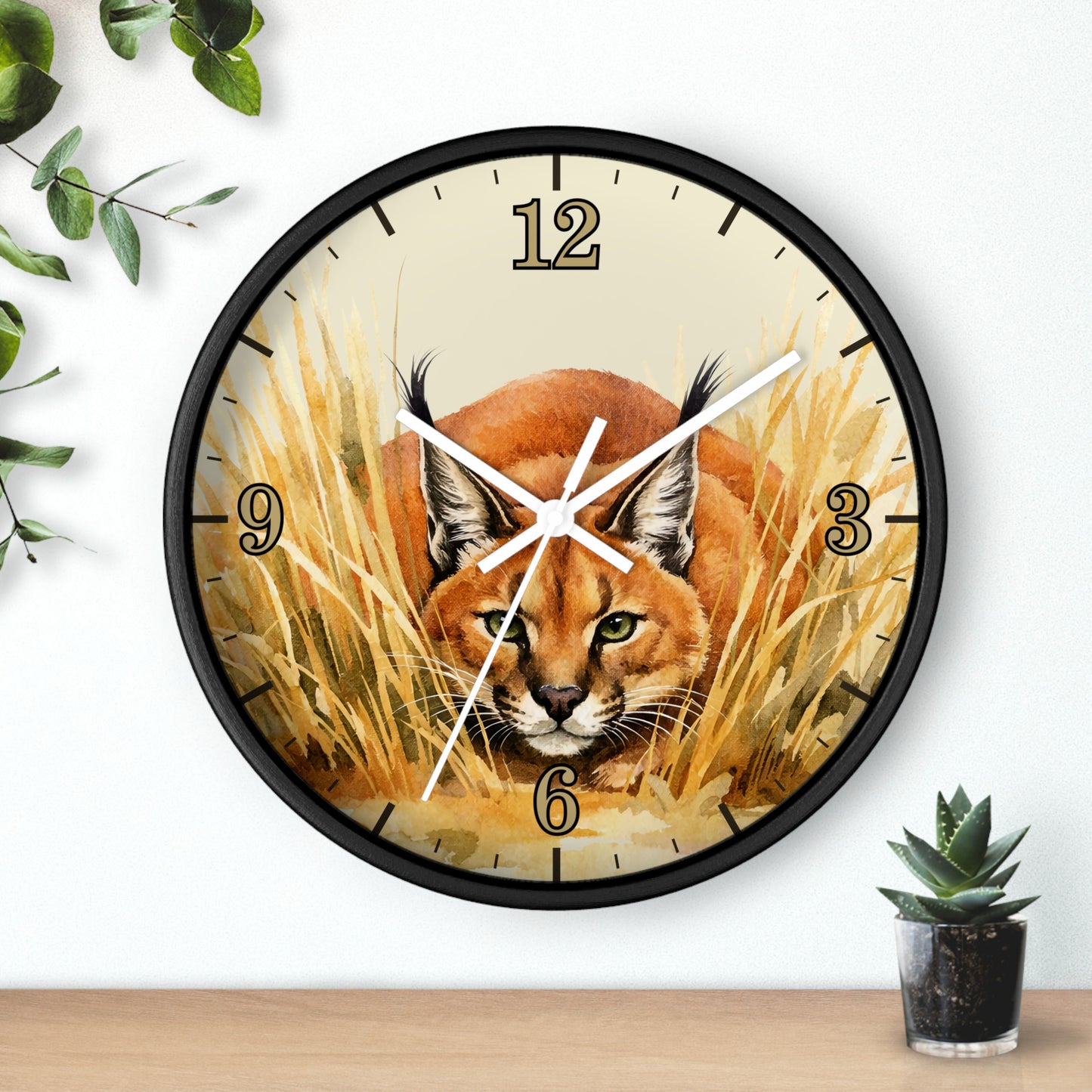 Caracal Cat Wall Clock — Wild Safari Animal Watercolor Art Decor