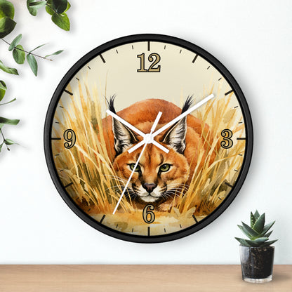 Caracal Cat Wall Clock — Wild Safari Animal Watercolor Art Decor