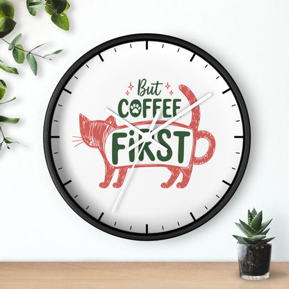 But Coffee First Coffee Cat Wall Clock | Cute Hand Drawn Kitchen Decor