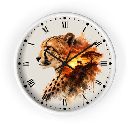 Cheetah Sunset Wall Clock — African Safari Wildlife Decor