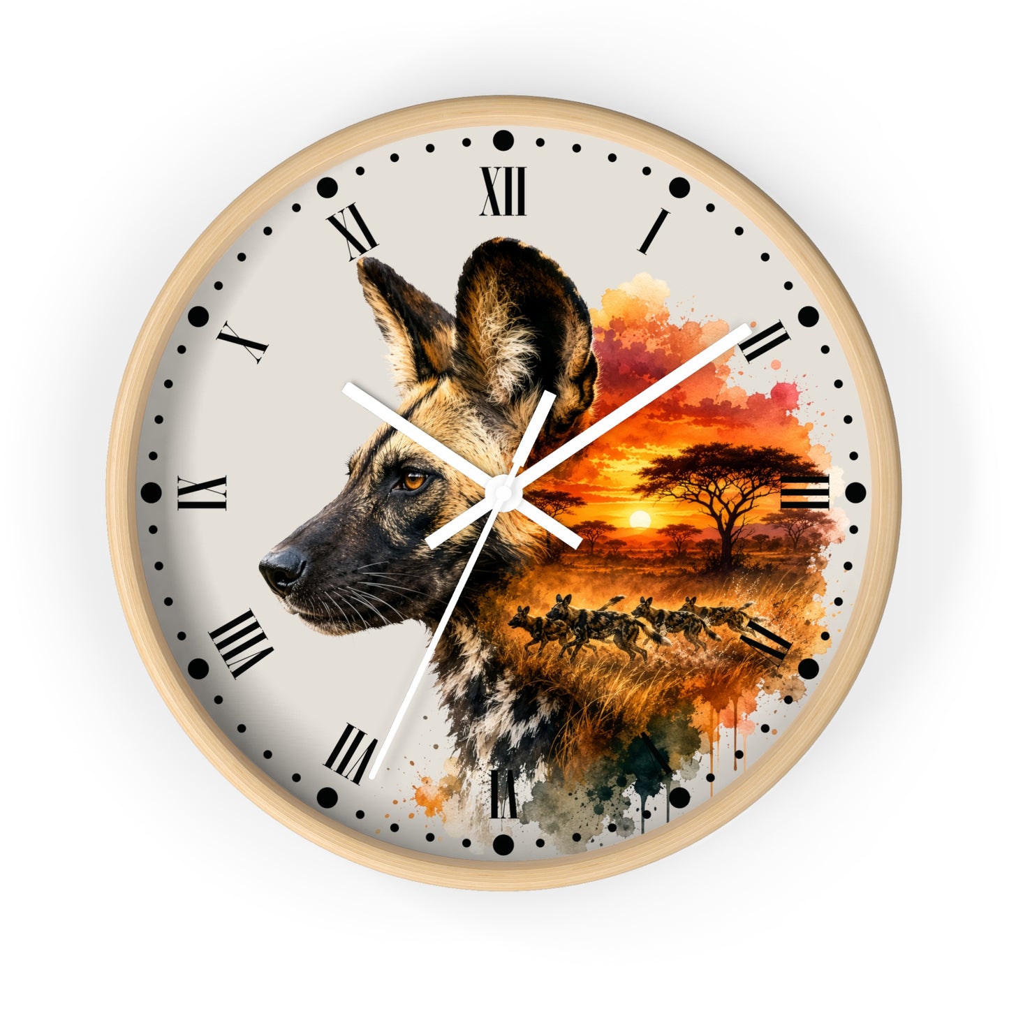 African Wild Dog Sunset Wall Clock — Safari Animal Home Decor