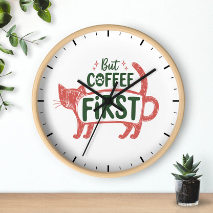 But Coffee First Coffee Cat Wall Clock | Cute Hand Drawn Kitchen Decor