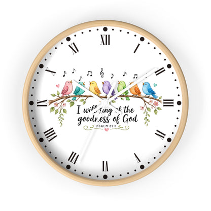 Bible Verse Bird Wall Clock — 'I Will Sing the Goodness of God'
