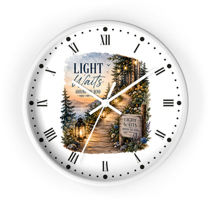 Rustic Lantern Christian Wall Clock — "Light Waits Around the Bend" Bible Verse Decor