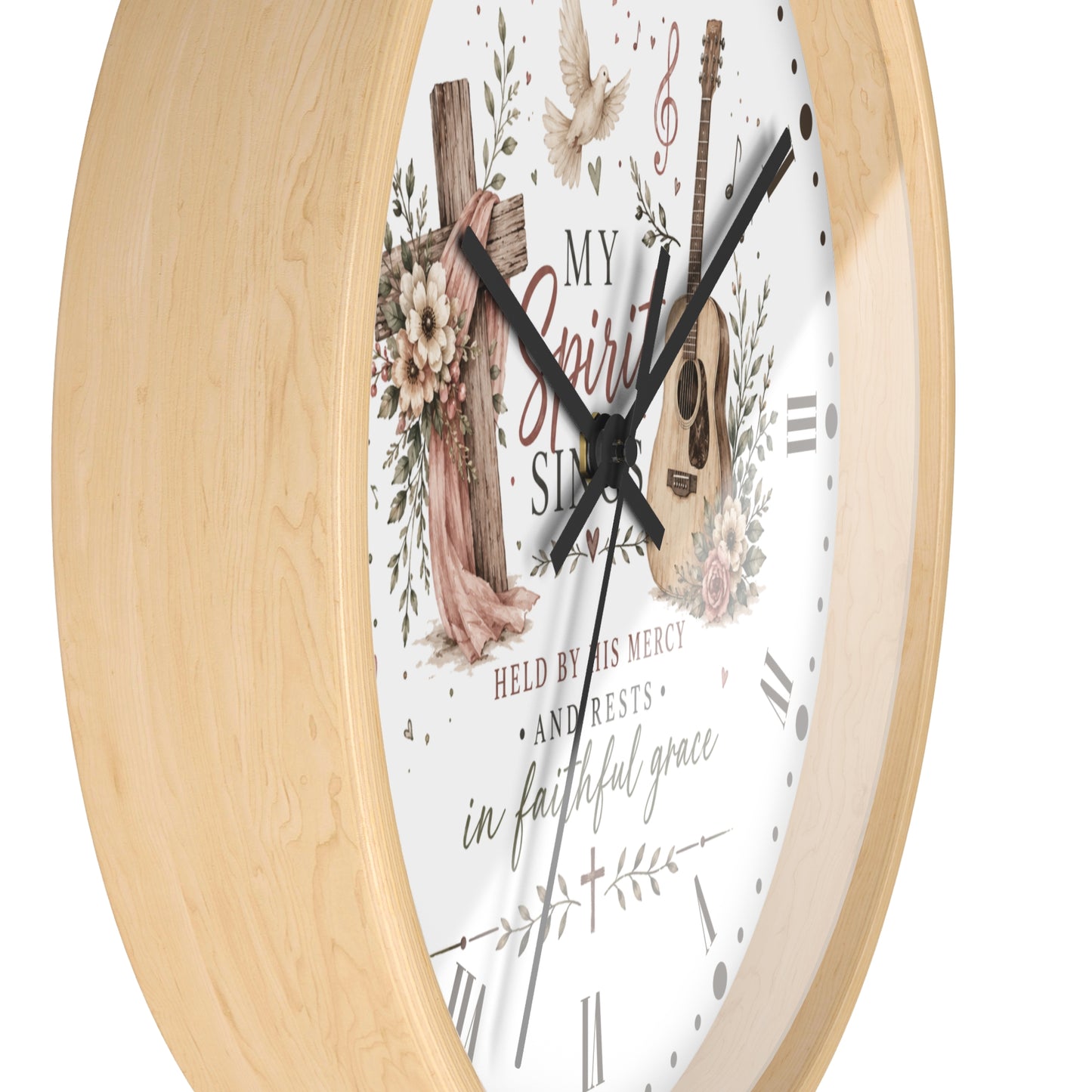 My Spirit Sings Religious Wall Clock — Faith-Inspired Guitar & Cross Home Decor