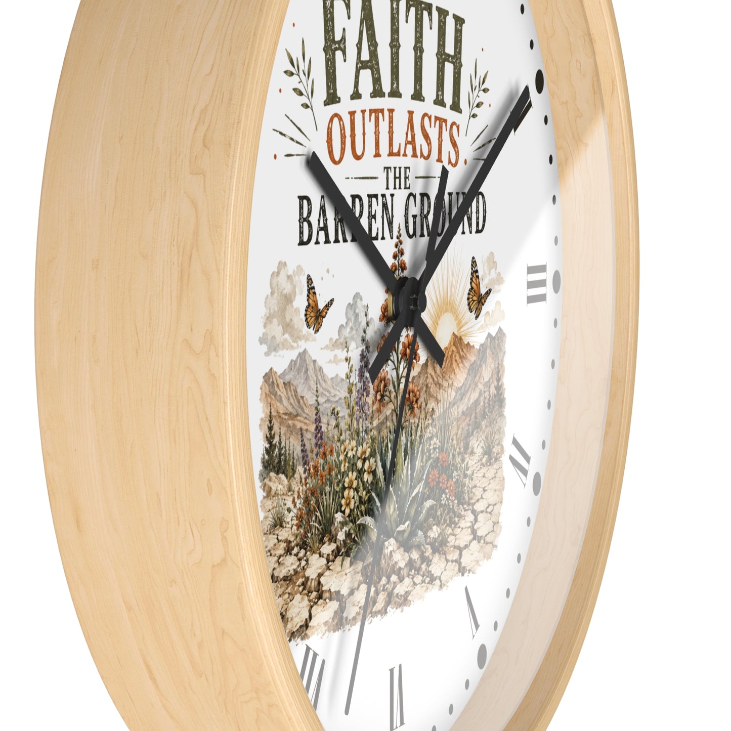 Faith Outlasts the Barren Ground Wall Clock — Rustic Desert Christian Home Decor