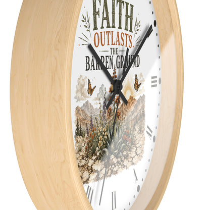 Faith Outlasts the Barren Ground Wall Clock — Rustic Desert Christian Home Decor