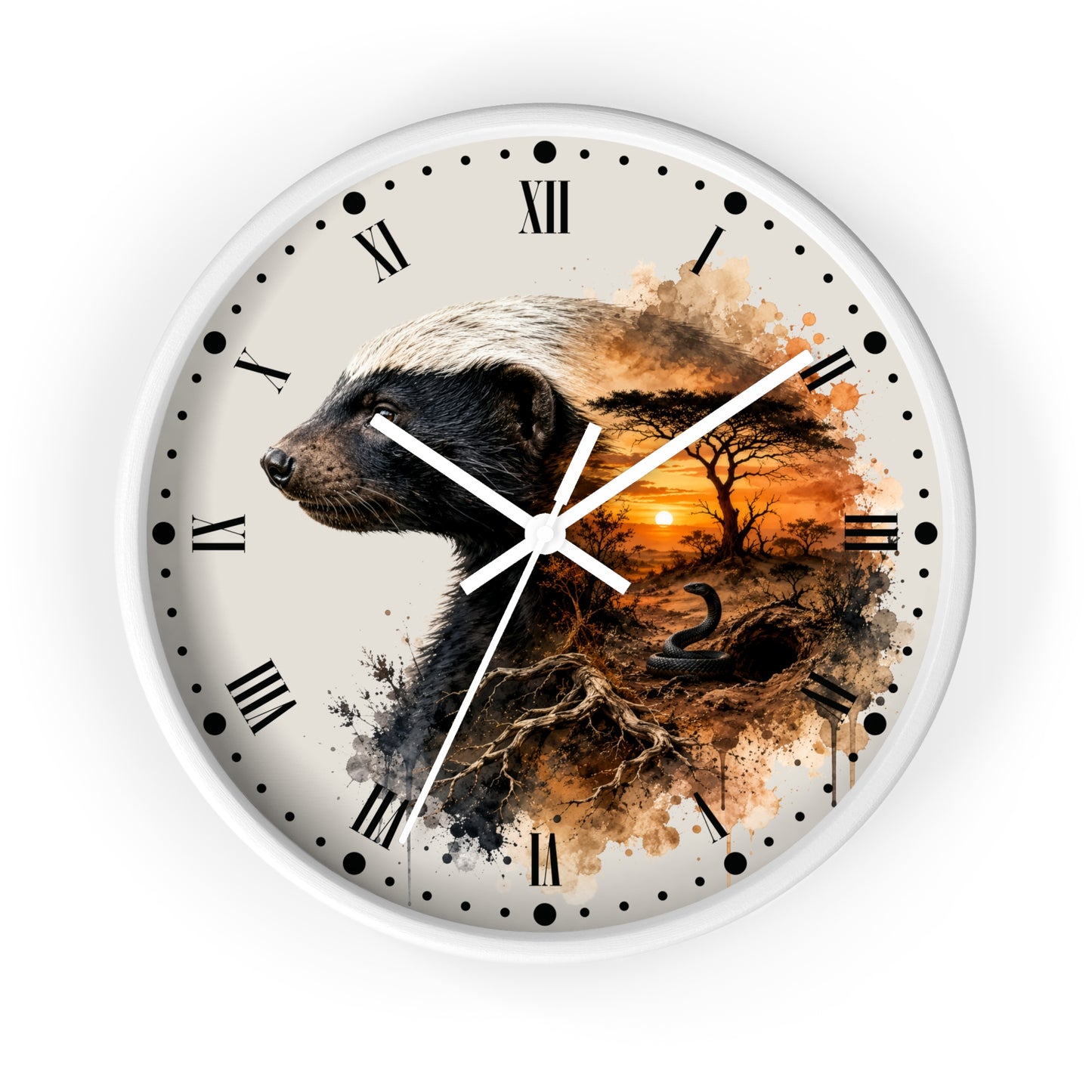 Badger Sunset Wall Clock — Wildlife Art Home Decor