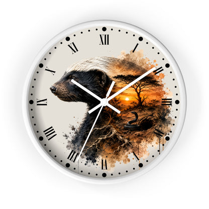 Badger Sunset Wall Clock — Wildlife Art Home Decor