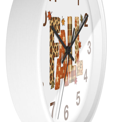 Fall Pattern Wall Clock | Autumn Leaves, Plaid & Leopard Accent Home Decor