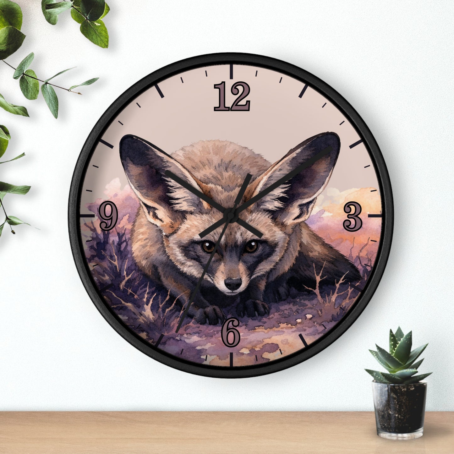 Fennec Fox Wall Clock — Desert Night Botanical Art Clock