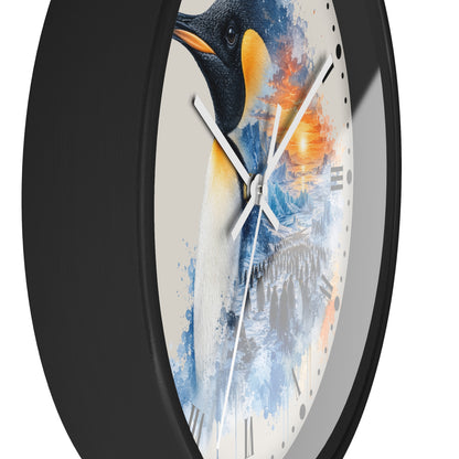 King Penguin Sunset Wall Clock — Arctic Animal Scenic Decor