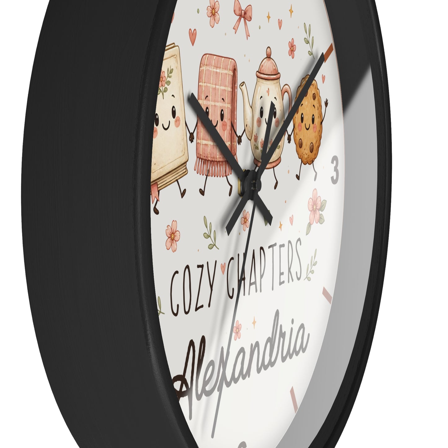 Cozy Chapters Personalized Wall Clock | Cute Book & Tea Kids Room Decor
