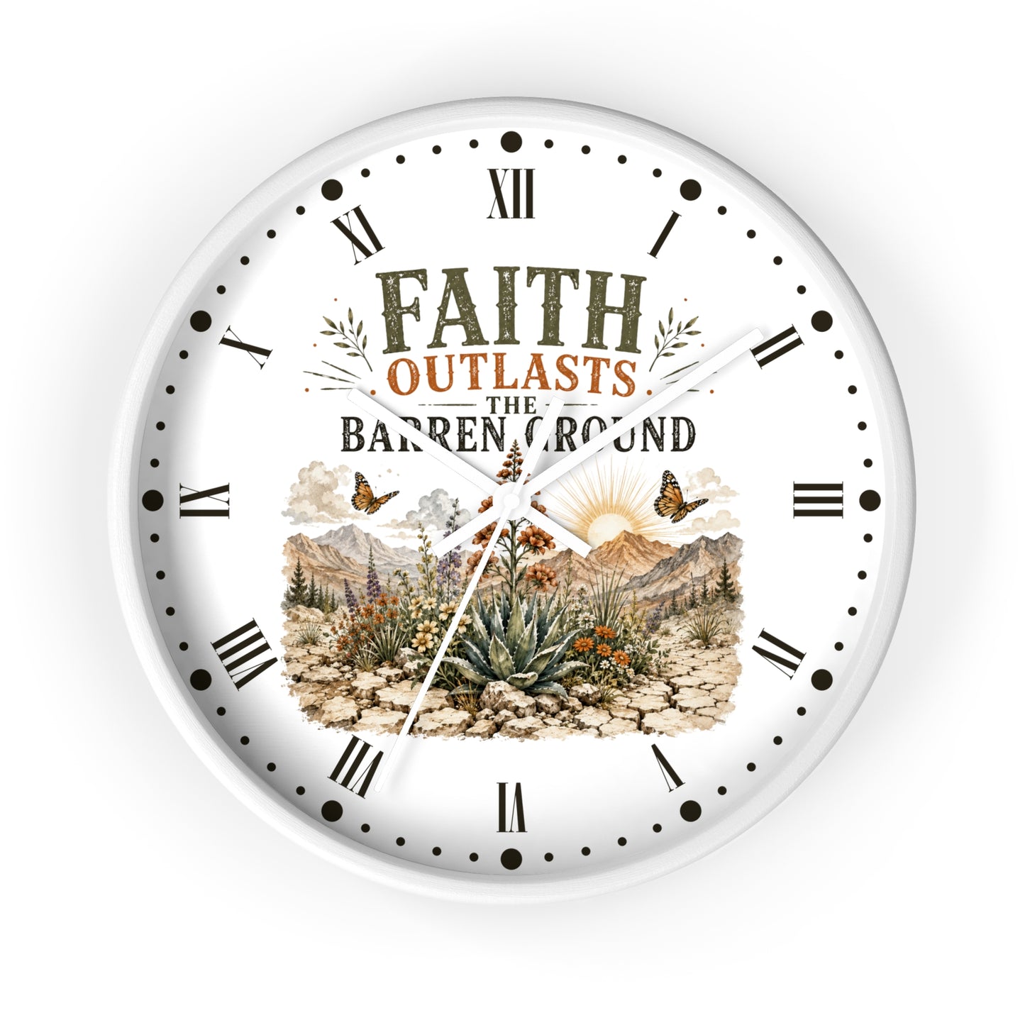 Faith Outlasts the Barren Ground Wall Clock — Rustic Desert Christian Home Decor