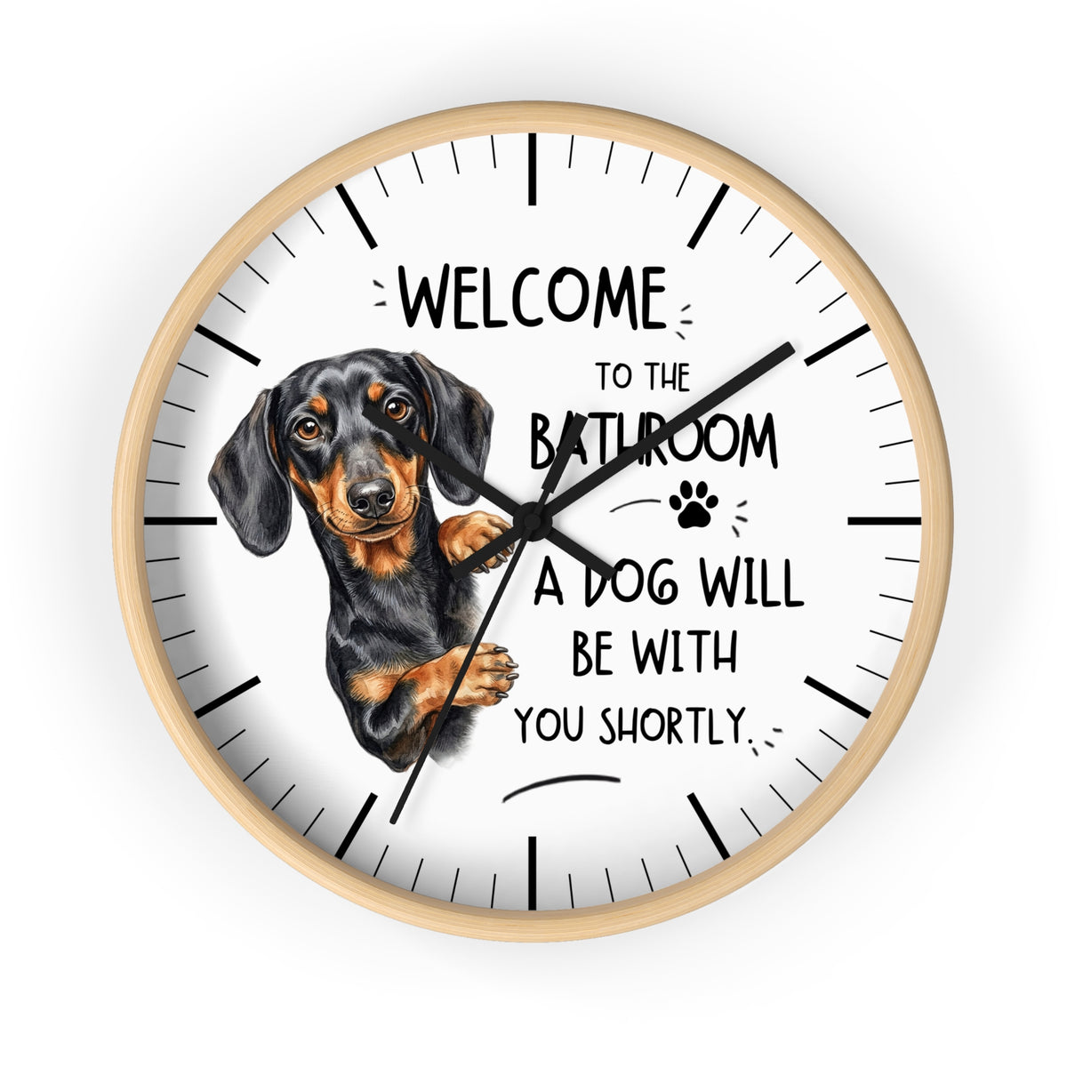 Peeking Dachshund Bathroom Wall Clock — Funny Dog Will Be With You Shortly