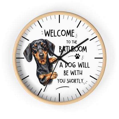 Peeking Dachshund Bathroom Wall Clock — Funny Dog Will Be With You Shortly