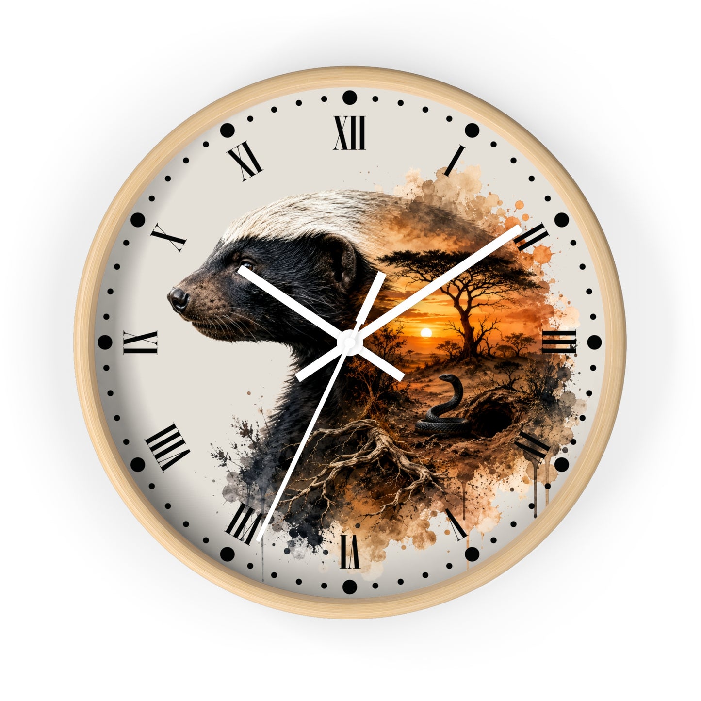 Badger Sunset Wall Clock — Wildlife Art Home Decor