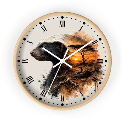 Badger Sunset Wall Clock — Wildlife Art Home Decor