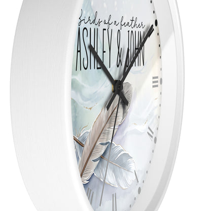 Feathered Romance Couples Wall Clock — Personalized Newly Wed Gift