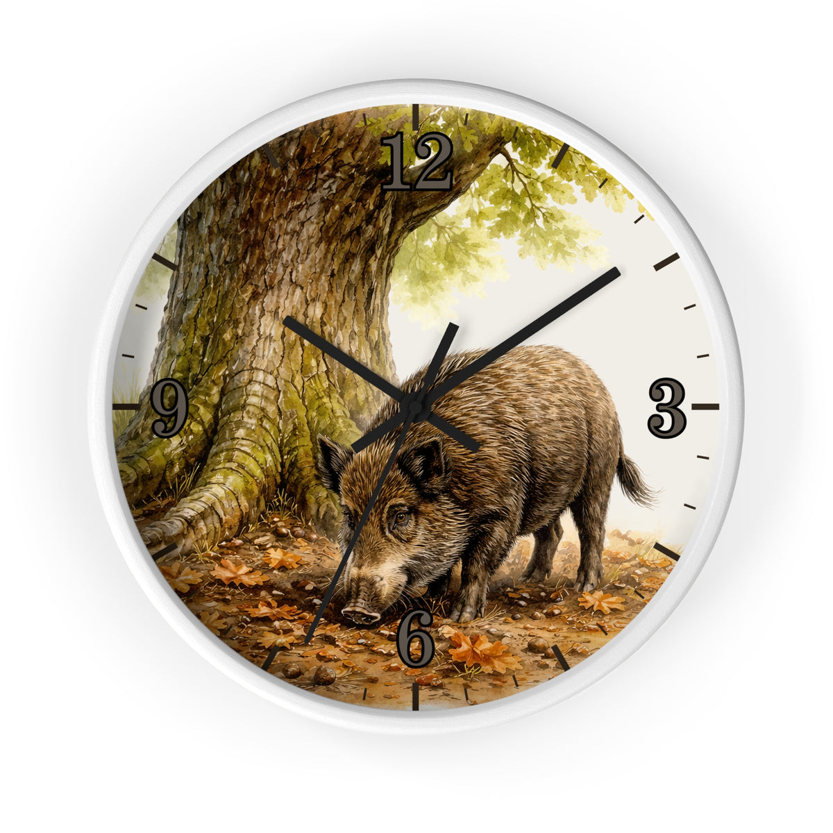 Wild Boar Forest Wall Clock — Rustic Woodland Home Decor