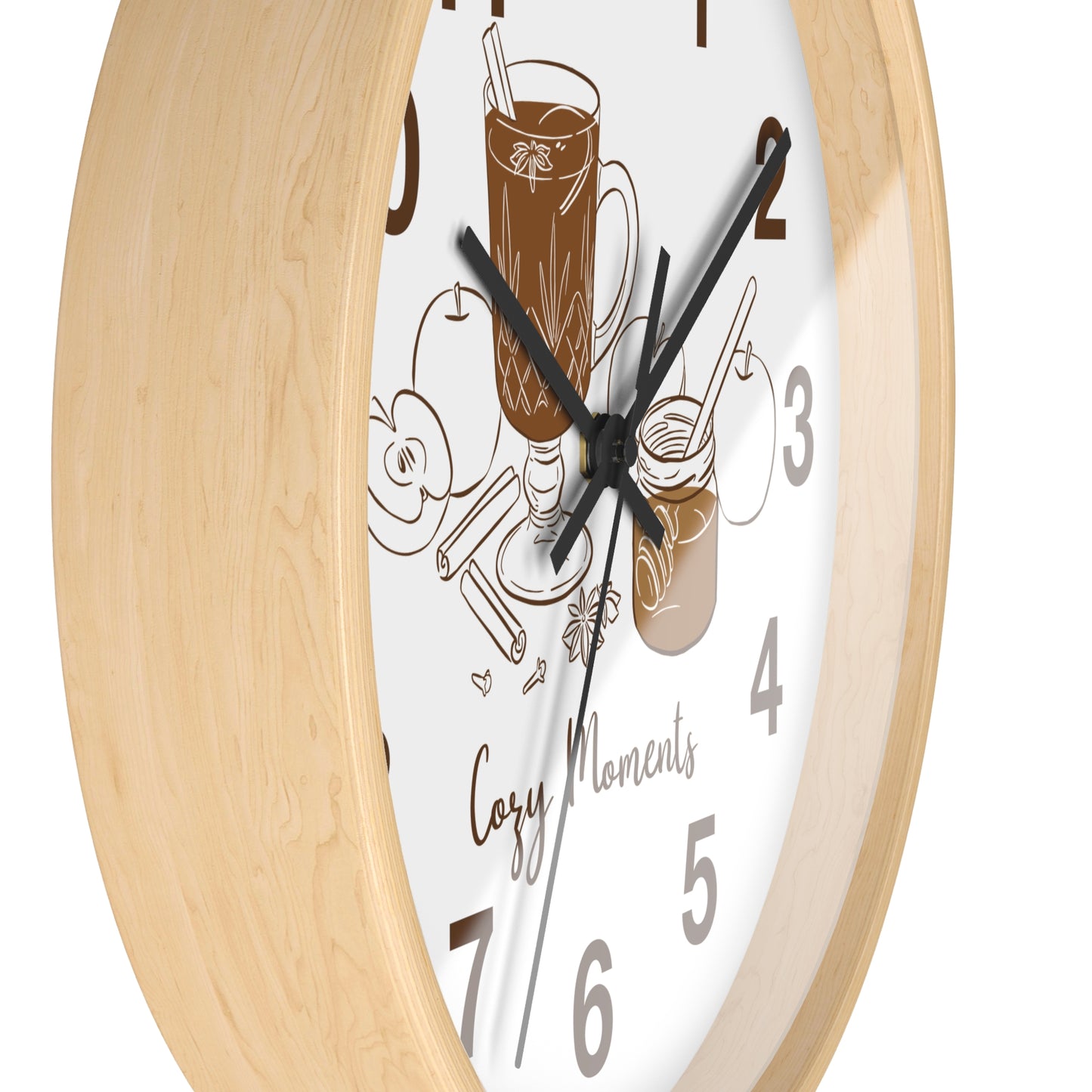 Hand Drawn Cozy Moments Wall Clock  | Autumn Spice Coffee Kitchen Decor