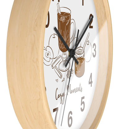 Hand Drawn Cozy Moments Wall Clock  | Autumn Spice Coffee Kitchen Decor