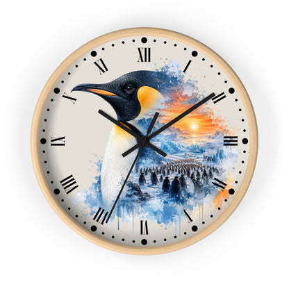 King Penguin Sunset Wall Clock — Arctic Animal Scenic Decor