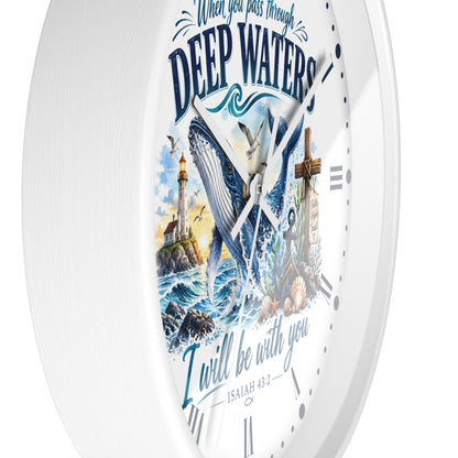 Christian Inspirational Wall Clock — 'When You Pass Through Deep Waters' (Isaiah 43:2)