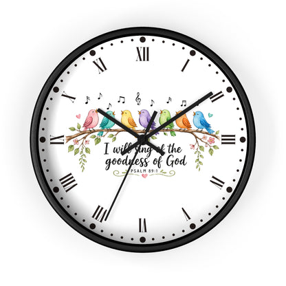 Bible Verse Bird Wall Clock — 'I Will Sing the Goodness of God'