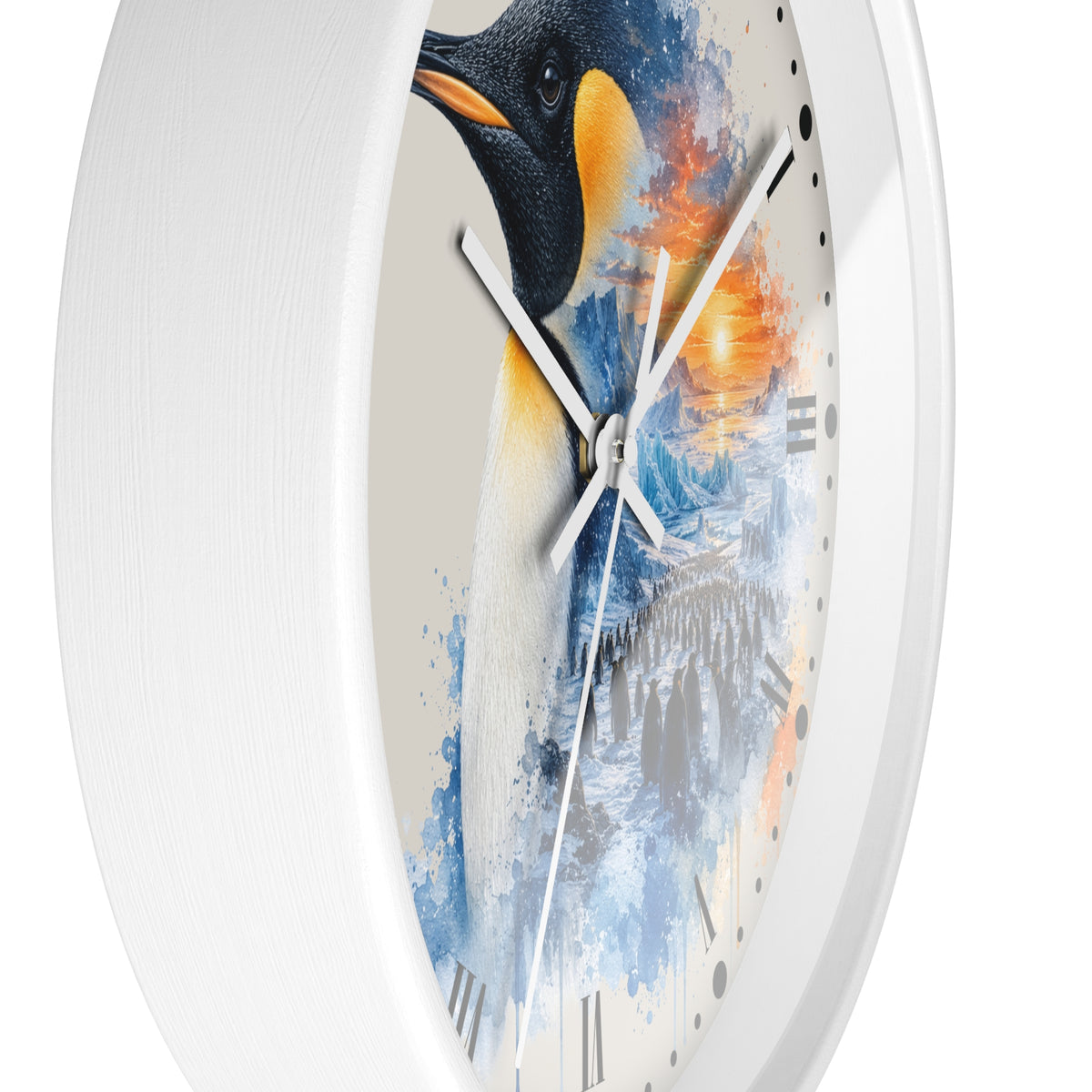 King Penguin Sunset Wall Clock — Arctic Animal Scenic Decor