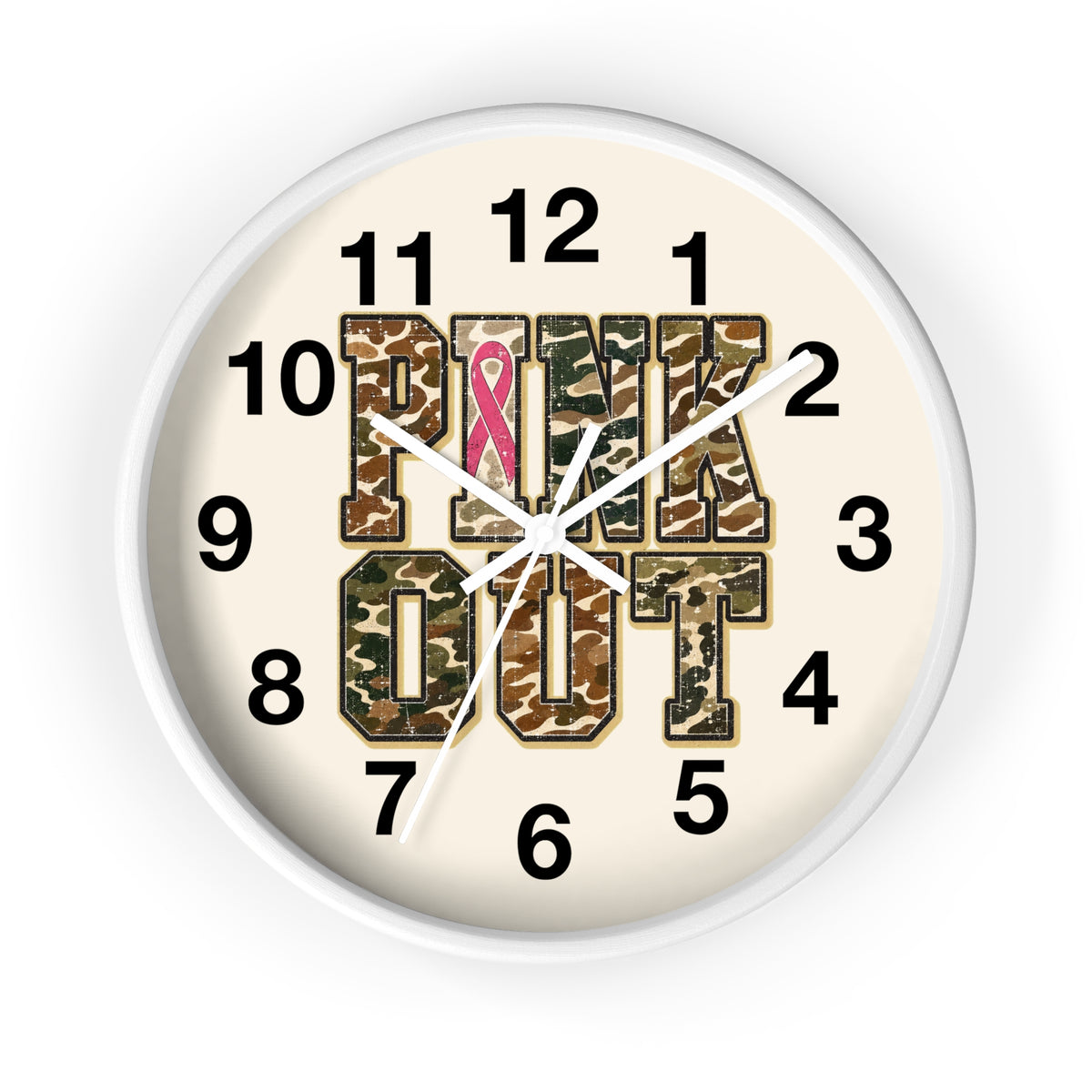 Cancer Awareness Wall Clock —  Camo Ribbon "Pink Out" Support Gift