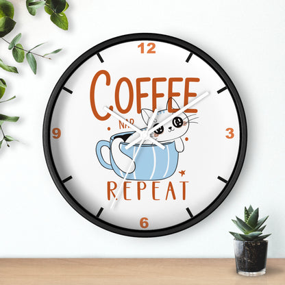 Coffee Nap Repeat Wall Clock | Cute Cat in Mug Kitchen Decor