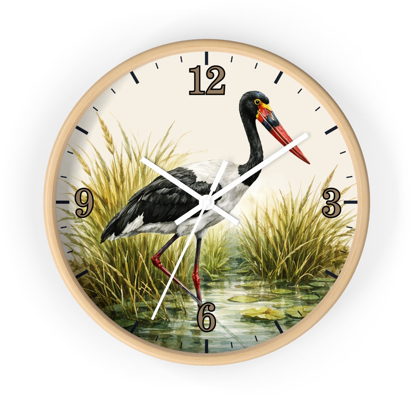 Red Billed Crane Wall Clock – Vintage Marsh Bird Clock for Nature Lovers