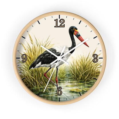 Red Billed Crane Wall Clock – Vintage Marsh Bird Clock for Nature Lovers