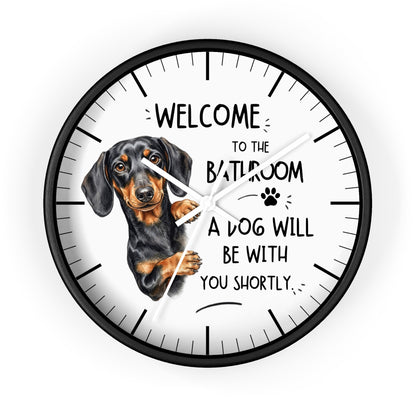 Peeking Dachshund Bathroom Wall Clock — Funny Dog Will Be With You Shortly