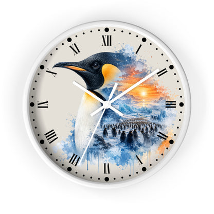 King Penguin Sunset Wall Clock — Arctic Animal Scenic Decor