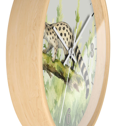 Watercolor Genet Cat Wall Clock - Safari Animal Decor