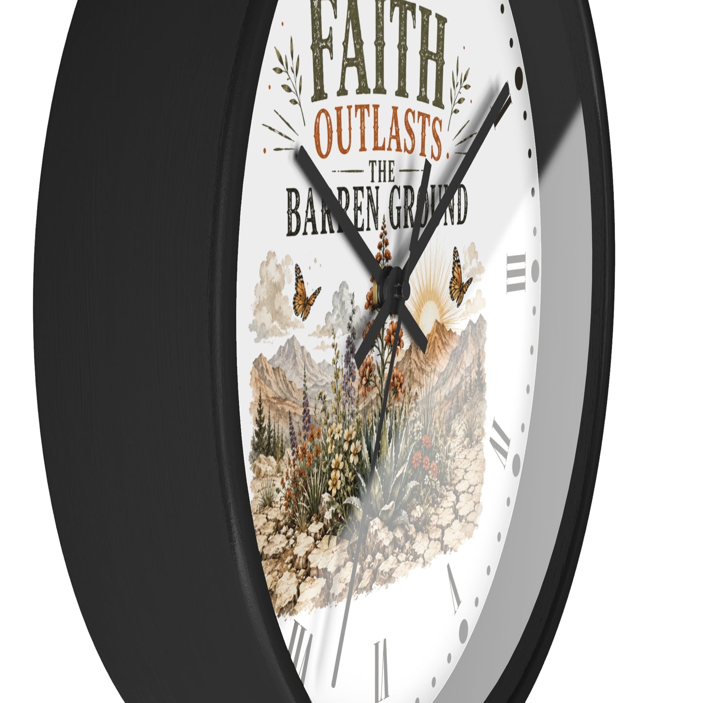 Faith Outlasts the Barren Ground Wall Clock — Rustic Desert Christian Home Decor
