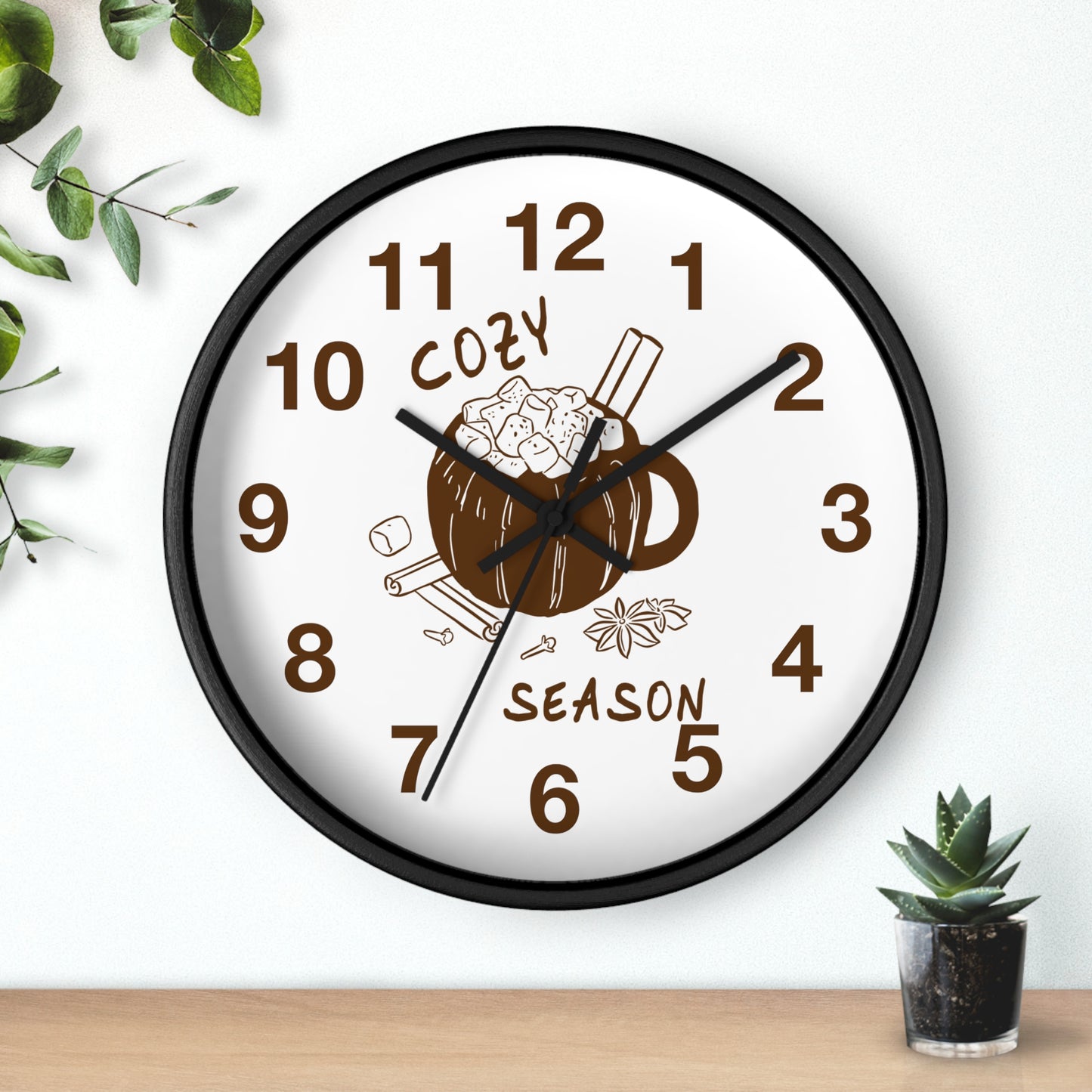 Cozy Season Pumpkin Hot Cocoa Wall Clock | Hand Drawn Fall Autumn Kitchen Decor