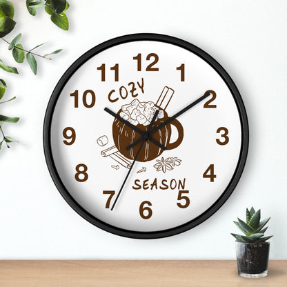 Cozy Season Pumpkin Hot Cocoa Wall Clock | Hand Drawn Fall Autumn Kitchen Decor