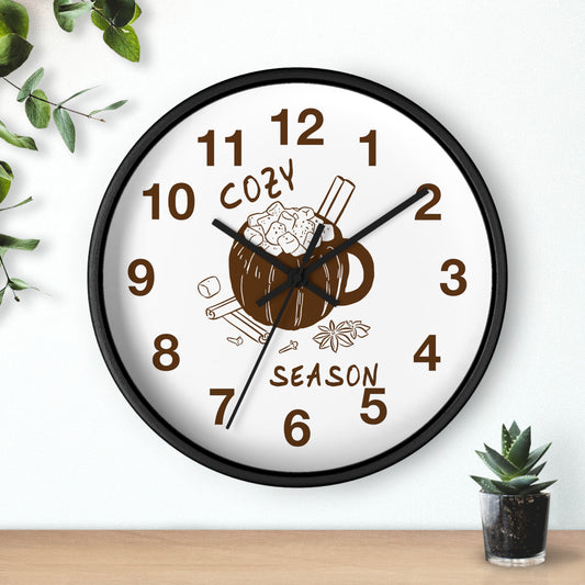 Cozy Season Pumpkin Hot Cocoa Wall Clock | Hand Drawn Fall Autumn Kitchen Decor
